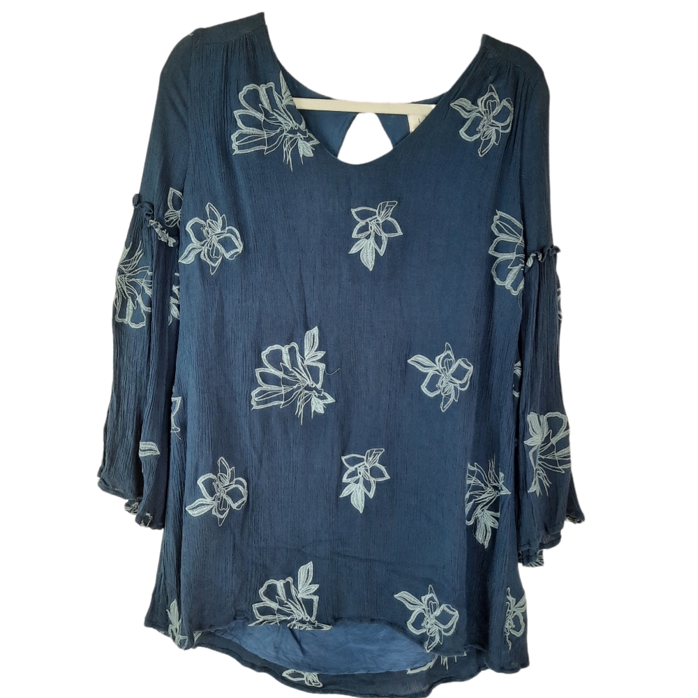Lost + Wander Embroidered Bell Sleeve Mini Dress